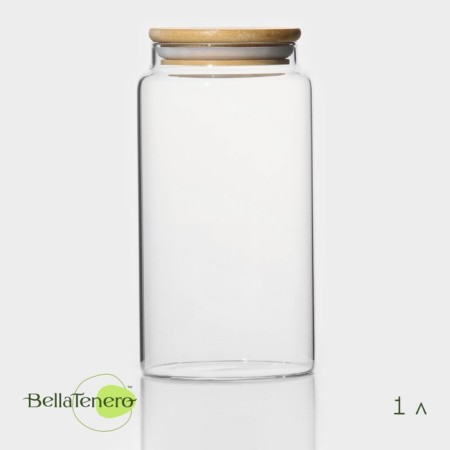 Glass Bank for bulk products with bamboo lid Bellatenero "Eco", 1 l, 9.5 × 18 cm