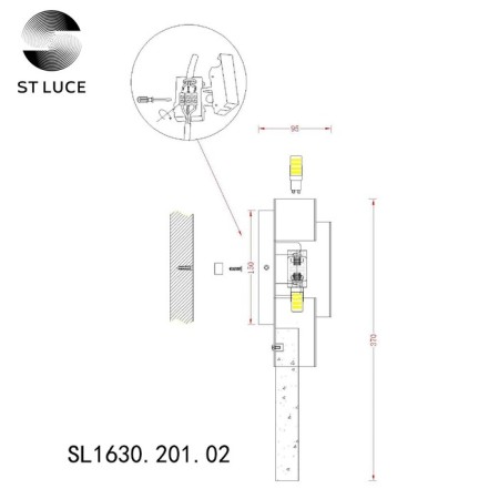 Sconces st. SL1630.201.02. Cesena. 2x3 watts, G9, 15x37 cm, golden color-5
