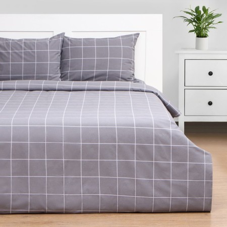 Bed linen Ethel Euro "Cell" Tsv. Sery, 208x215cm, 250x220cm, 52x73-2pcs, flannel-2