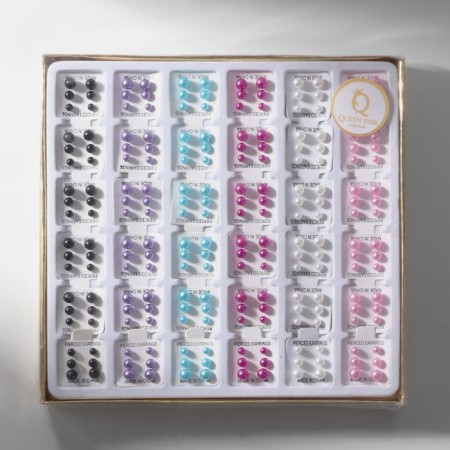 Pusets in a box of 108 pairs "Pearls", 4, 5, 6 mm, colored in silver-3