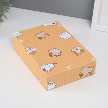 Casket leatherette for jewelry with a mirror "cats" yellow 15x21.5x5.5 cm-5