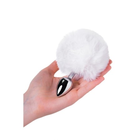 Anal plug Toyfa Metal, silver, with a white tail, 4.2 cm, d = 2.7 cm-2