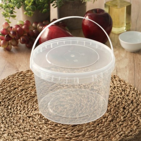 A plastic disposable bucket with a lid “for pickles”, 2 l, d = 17.3 cm, transparent, 100 pcs/units-1