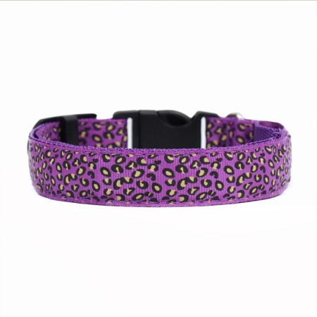 Collar with backlight leopard 3 glow modes, size L, Osh 48-60 x 2.5 cm violet-4