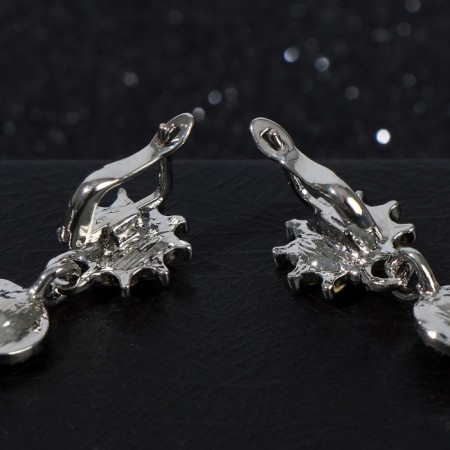 Hanging earrings with “evening” rhinestones, white color in silver, 7 cm-2