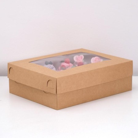 Box for 12 cupcakes with a window, craft, 32.5 x 25.5 x 10 cm