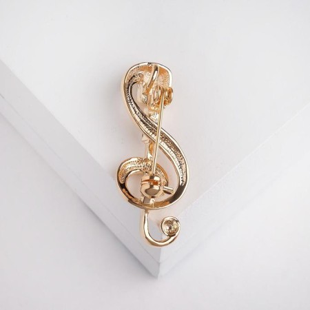 Retro microphone brooch with a note, color gold-1