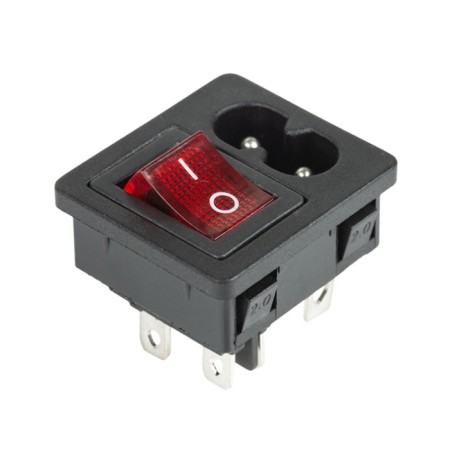 Key switch 250 V 6 A (4C) On -OFF red with backlight and plug C8 2pin Rexant