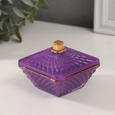 Casket glass "Flash" Lilac with gold 7.5x7.5x6 cm
