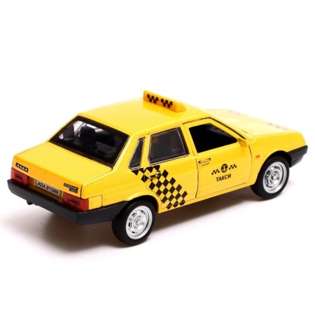 Metal VAZ-21099 “Taxi satellite”, 12 cm, doors and trunk open, yellow color-2