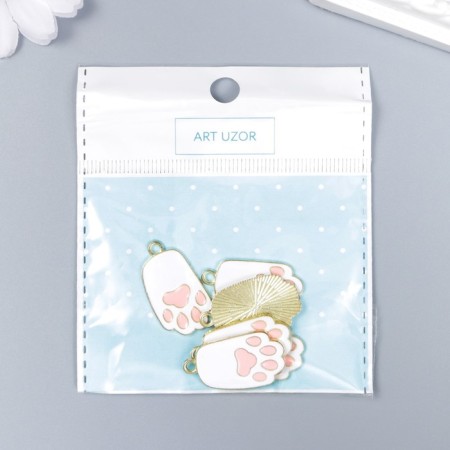 Decor for creativity metal, enamel "Kotik's paw" white-pink 2.7x1.5 cm-3