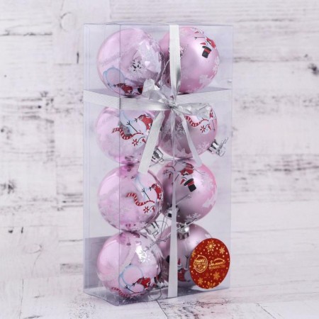 Set of balls plastic D-6 cm, 8 pcs "Snowmen" pink-1