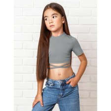 TOP for a girl with short sleeves on Generation ties, height 146 cm, color gray color