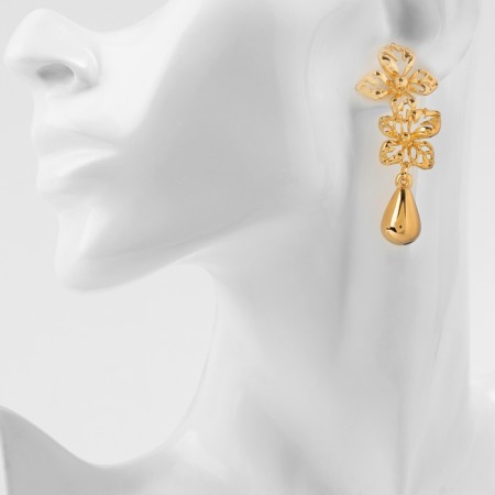 Earrings Metal "Style" Flower with a drop, color gold-3