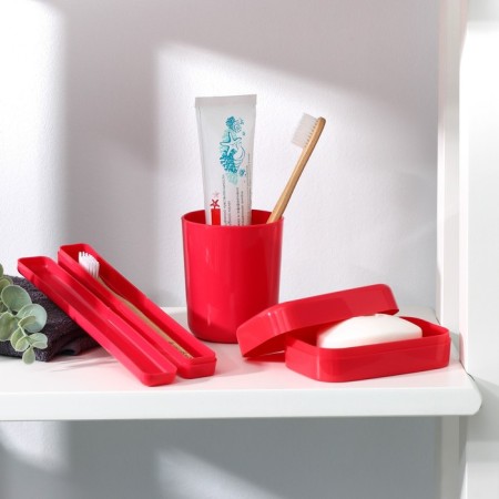Road set, 3 objects: soap dish, glass, case for a toothbrush, color mix-6