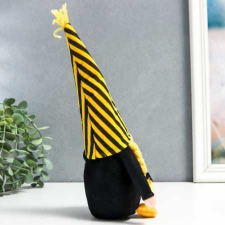 Interior doll "Granny in a striped cap with a spoon for honey and bees" 28x8 cm-4