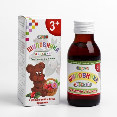 Rosehip syrup for children from 3 years old, with colds and influenza, lingonberry berries, 100 ml