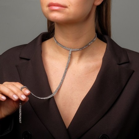 Choker "ice", white color in gray metal, 44.5 cm
