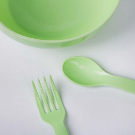 A set of children's dishes, 3 objects: a bowl 250 ml, a spoon, fork, from 5 months., Mix colors-10