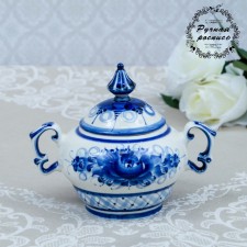 Sugar tower, gzhel, porcelain, author of Malanin, 15x18 cm