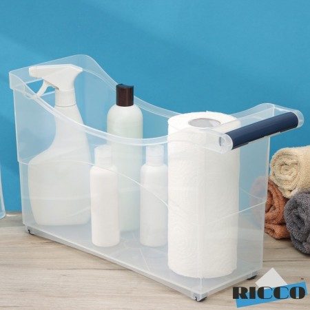 The storage container on the wheels Ricco, 10 l, 46.2 × 16.2 × 27.2 cm, with a pen, transparent