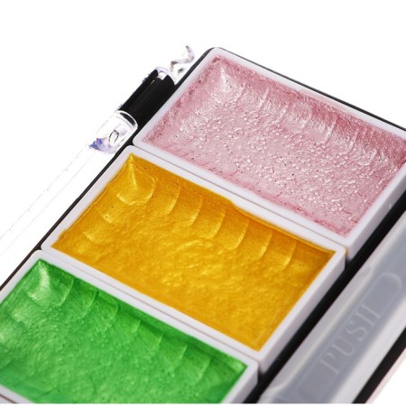 Watercolor paints, pearl, + brush, in a plastic box, 5 colors-5