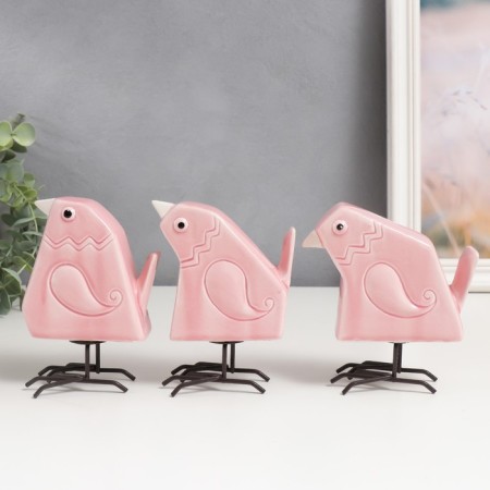 Souvenir Ceramics "Pink Birds - Geometry" Set 3 pcs 11.5x11x6 cm-4