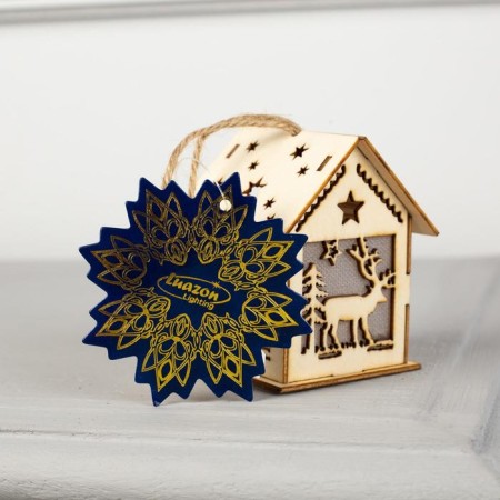 Christmas tree toy "House with a deer", from batteries, a glow of RGB-3