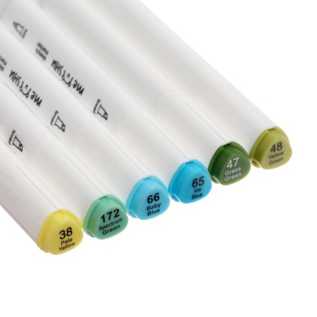 Meshu bilateral markers for sketching, 6 colors (sea colors)-1