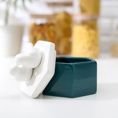 Ceramic bank for bulk products "White Wing", green color-1