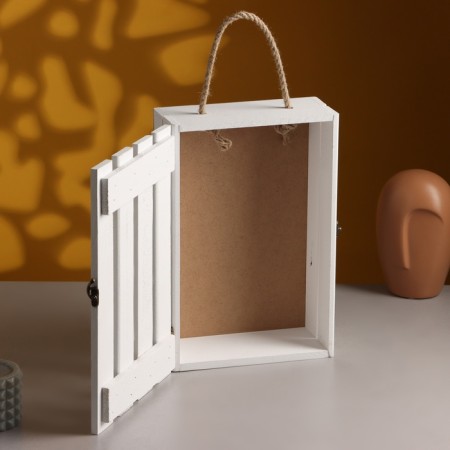 Gift box 30 × 20 × 10 cm wooden with a folding lid, with a lock, pen, white-2