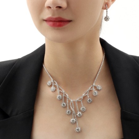 Set 2 objects: earrings, necklace "elite" waterfall, white color in silver, 37 cm-2