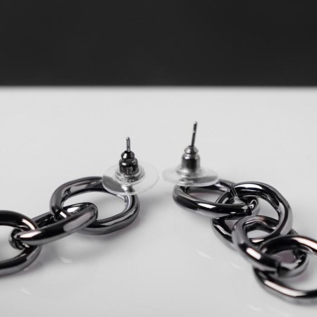 Earrings Metal "Trend" oval links, color gray metal-1