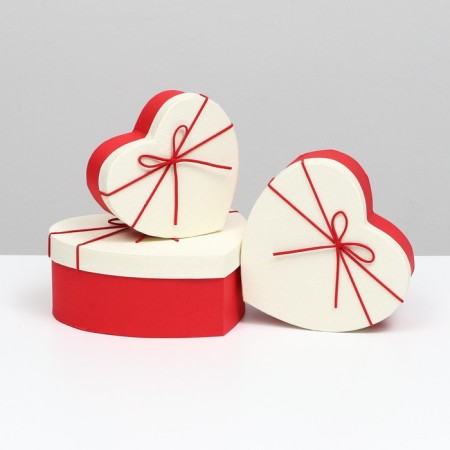 A set of boxes 3 in 1 heart, red -white 21 x 19 x 9 - 15.5 x 14 x 6 cm-1