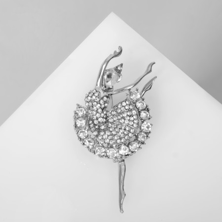 Brooch "Ballerina", white color in silver-2