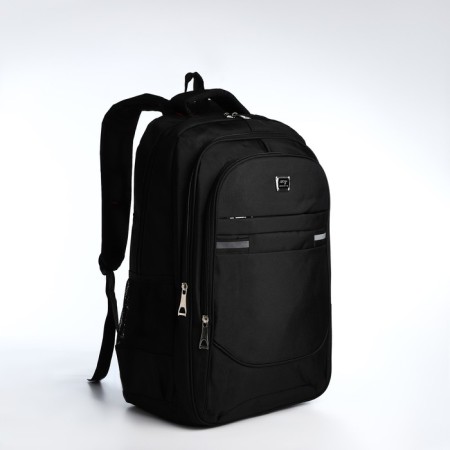 Youth backpack from textiles, 2 parts with lightning, 4 pockets, black color-2