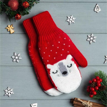 KAFTAN mittens "Bear" col. Red, rr 19, acrylic 70%, wool 30%