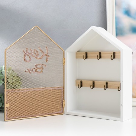 Klyuchnitsa tree 7 hooks "House, cute house. Key" White with gold 22x7x30 cm-2