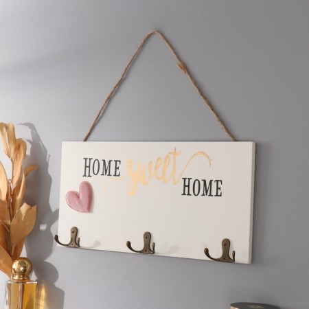 Hooks decorative wood "house, sweet house. Heart" with gold 30x15 cm-1