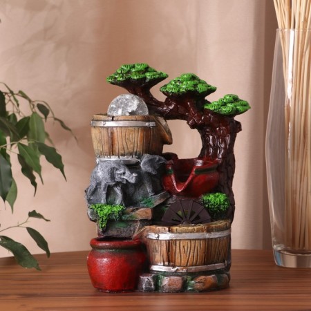 Fountain "Elephants under the tree, barrels and jugs" 12x15x24 cm (with backlight)
