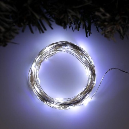 Garland "thread" 10 m dew, IP20, silver thread, 100 LED, white glow, 12 V