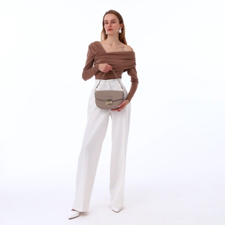 Women's bag on the valve, Textura, small size, beige color-7
