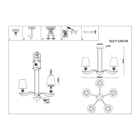 Ceiling EVOLUCE lamp. Sle111203-05. Bergamo. 5x40 W, E14, 66x66x50 cm, Nickel color, transparent-7