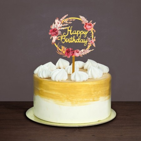 Topper acrylic Happy Birthday, flowers-1