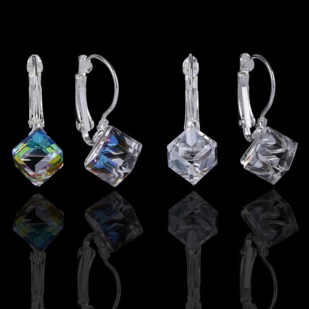 Earrings with rhinestones "Rainbow Day" Cube, color mix-1