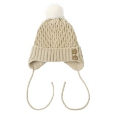 A cap on ties with a pompom Children's Amarobaby Pure Love Wool, insulated, size 38-40 cm, beige color