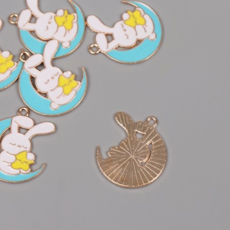 Decor for creativity metal, enamel "Bunny in the blue month" 2.9x2.5 cm-1