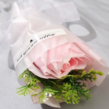 Mini-tube of soap petals "Direct pink rose with greens" 13 cm-1