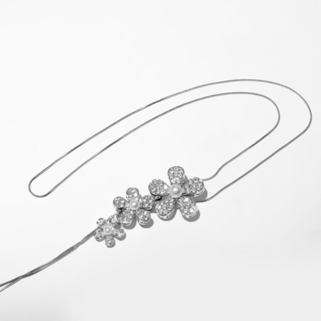 Piece "Flowers" with pearls, white color in silver, 70 cm-2