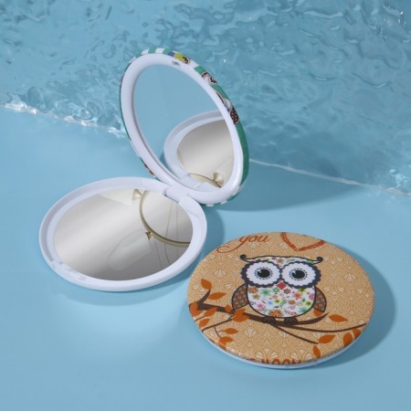 Folding mirror "Owls", D 7.5 cm, MIX drawing-2